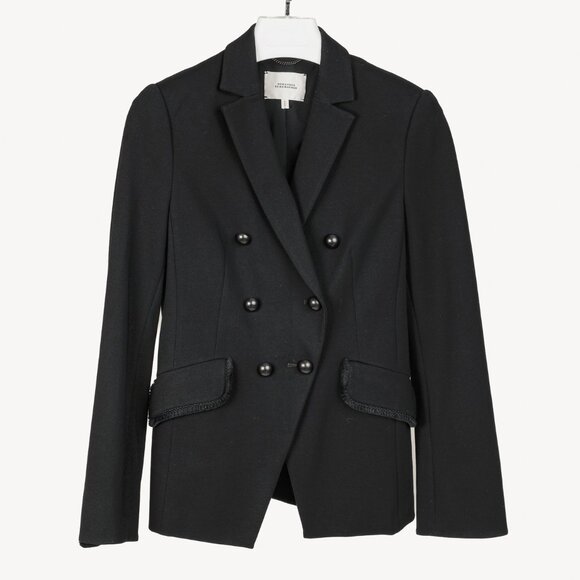Dorothee Schumacher Black Ponte Fringe-Trim Double-Breasted Blazer